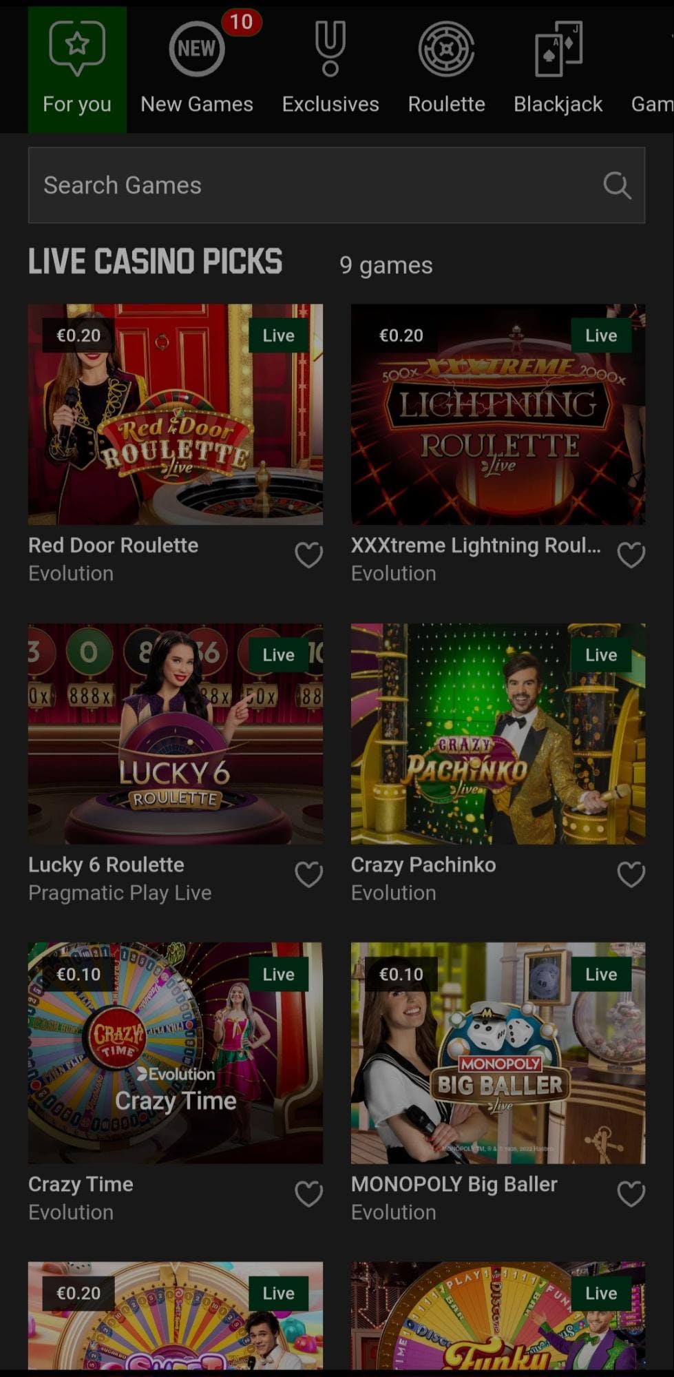 live casino games at unibet casino