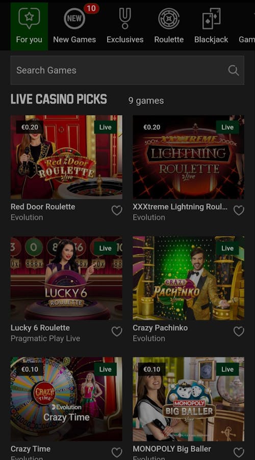 live casino games at unibet casino