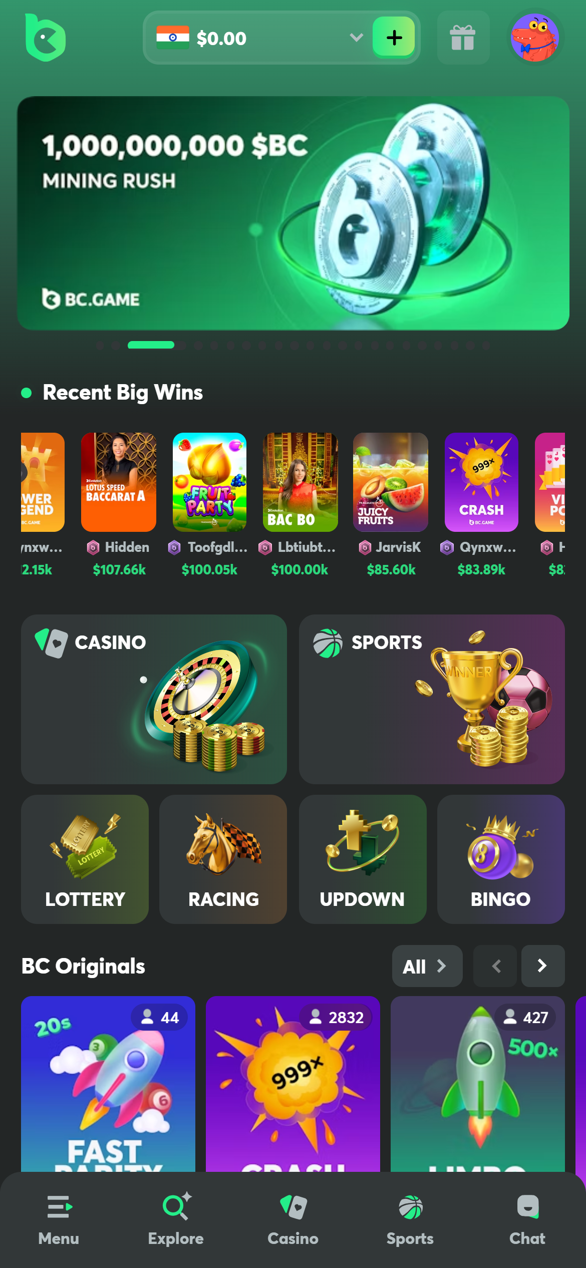 BC.Game deposit first step