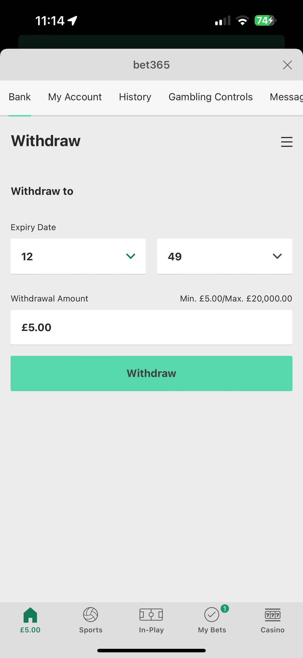 Bet365 Withdraw 1 (UK)