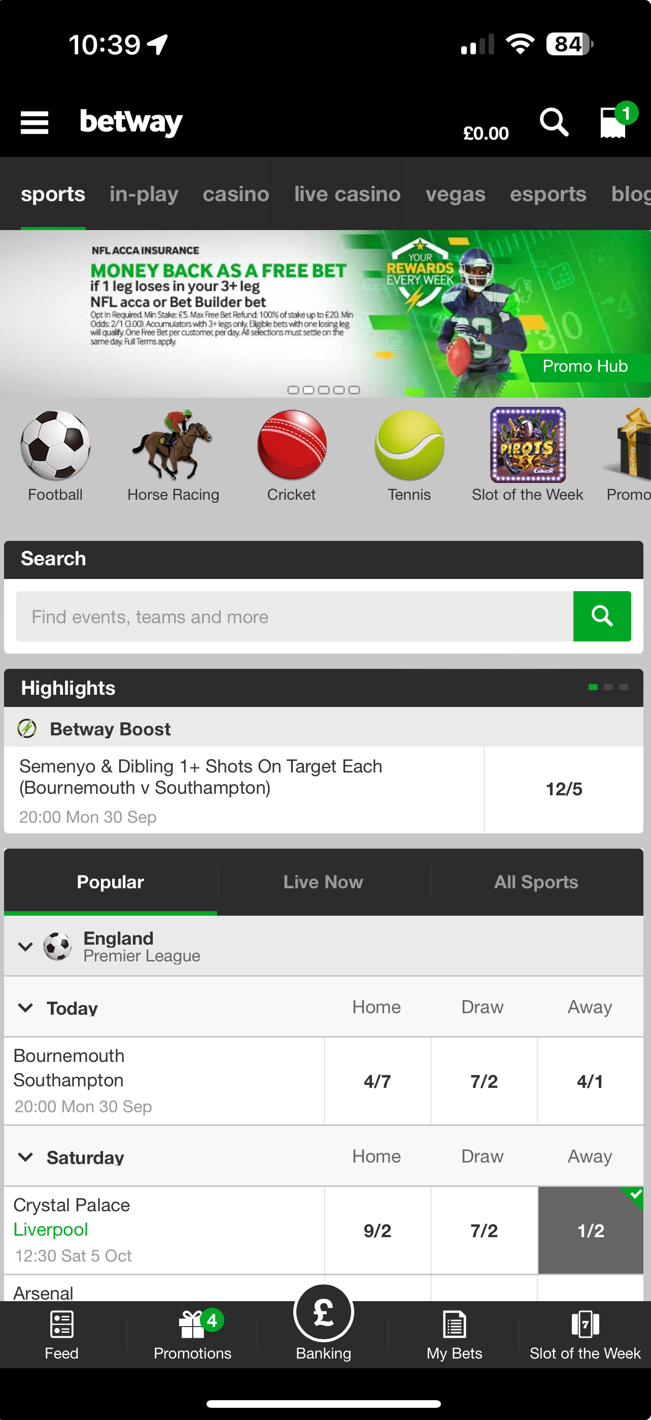 BetWay Home Screen (UK)