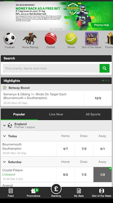 BetWay Home Screen (UK)