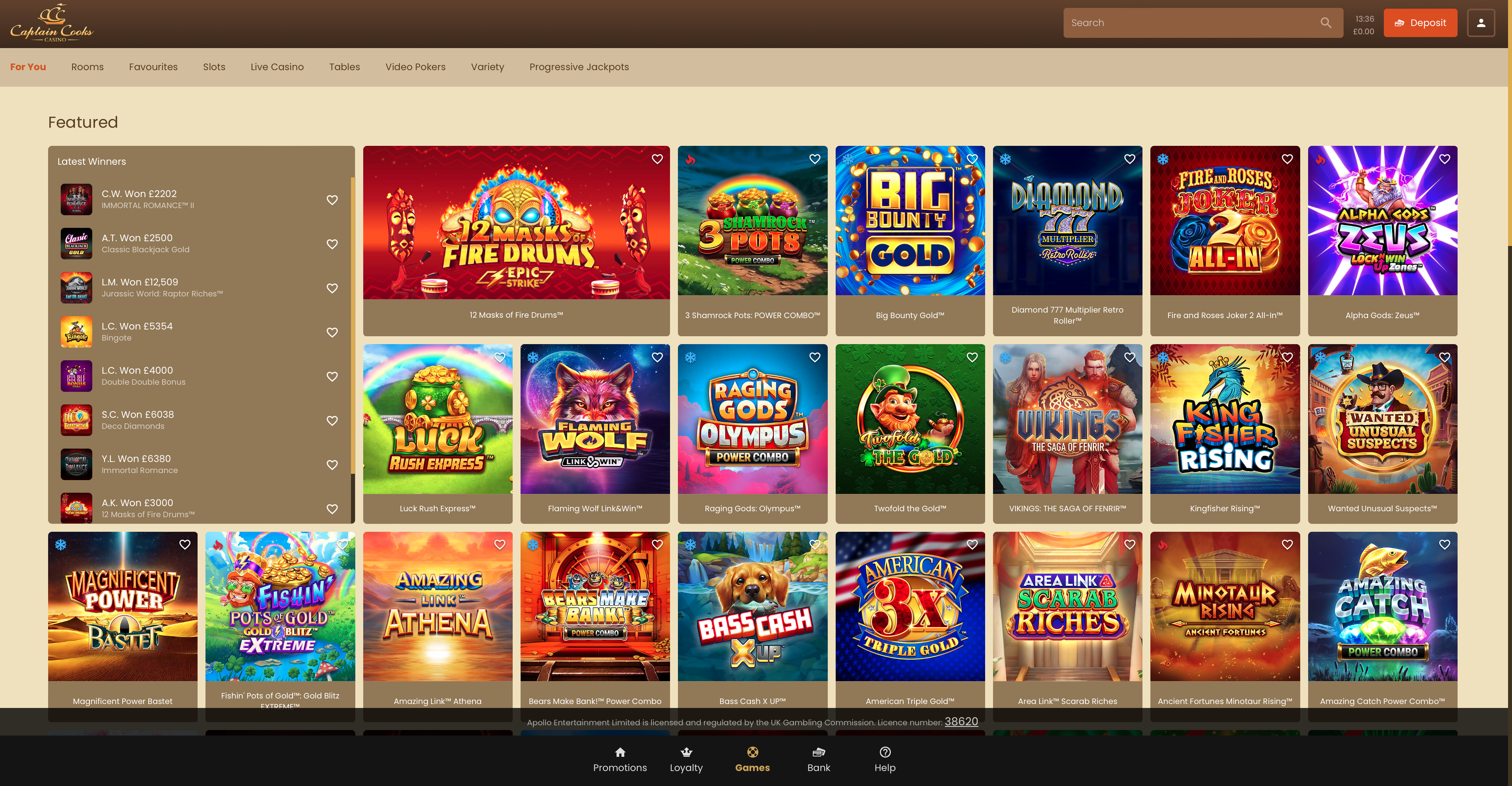 Captain Cook Casino Home (UK)