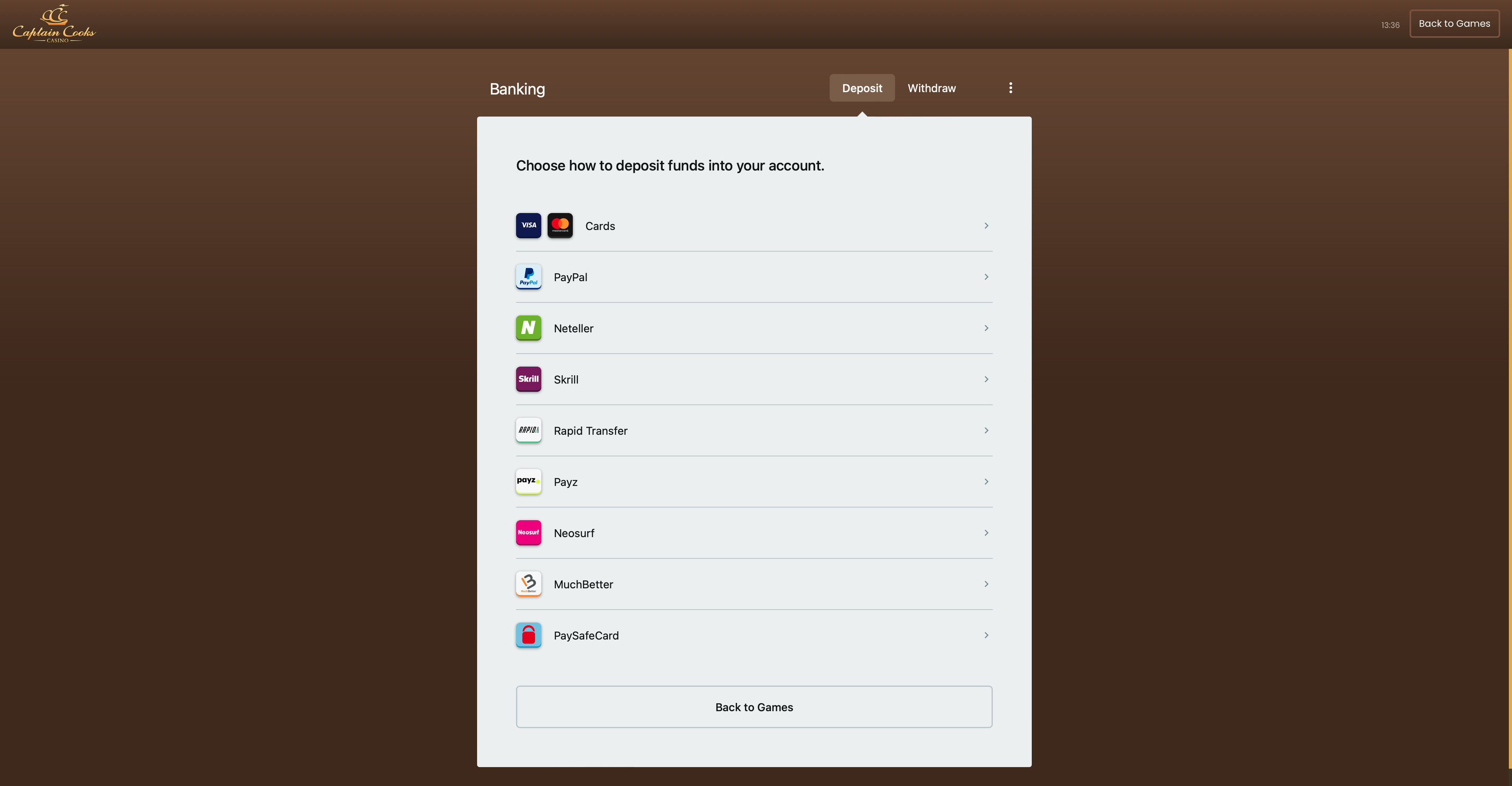 Captain Cook Casino Deposit 1 (UK)