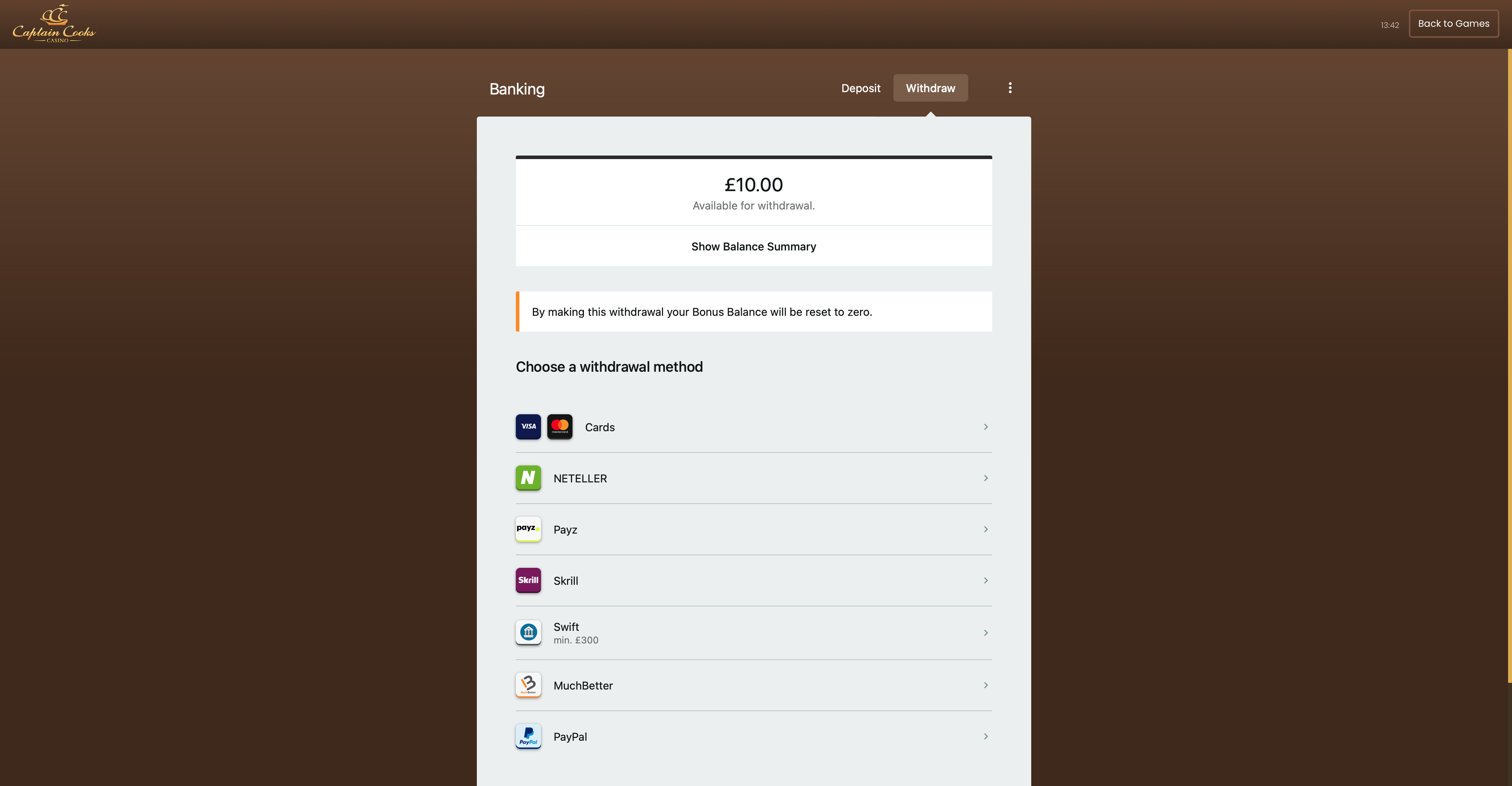 Captain Cook Casino Withdraw 1 (UK)