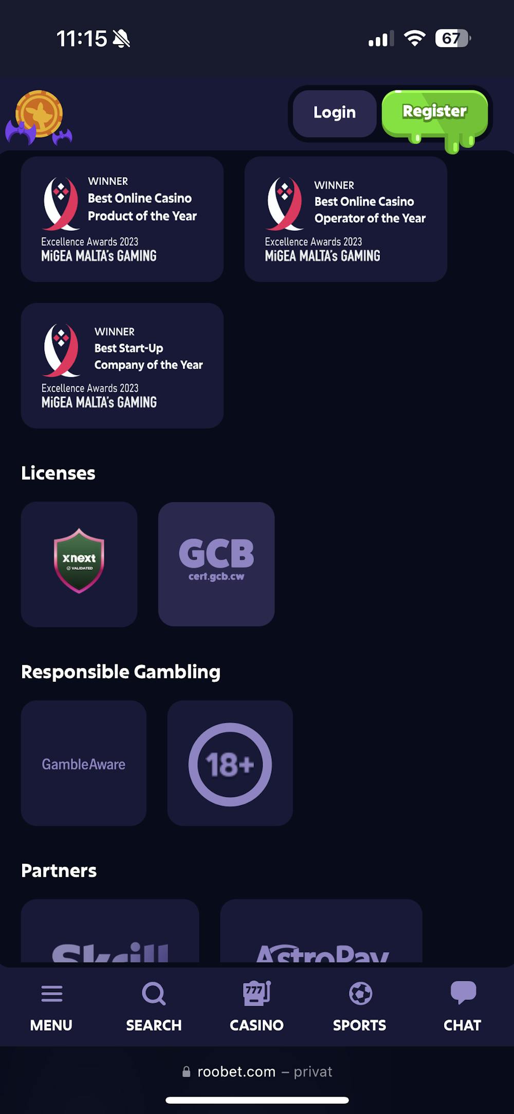 Roobet GCB Licence Seal