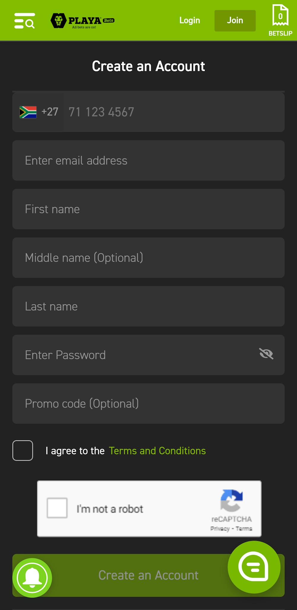 playabets registration form