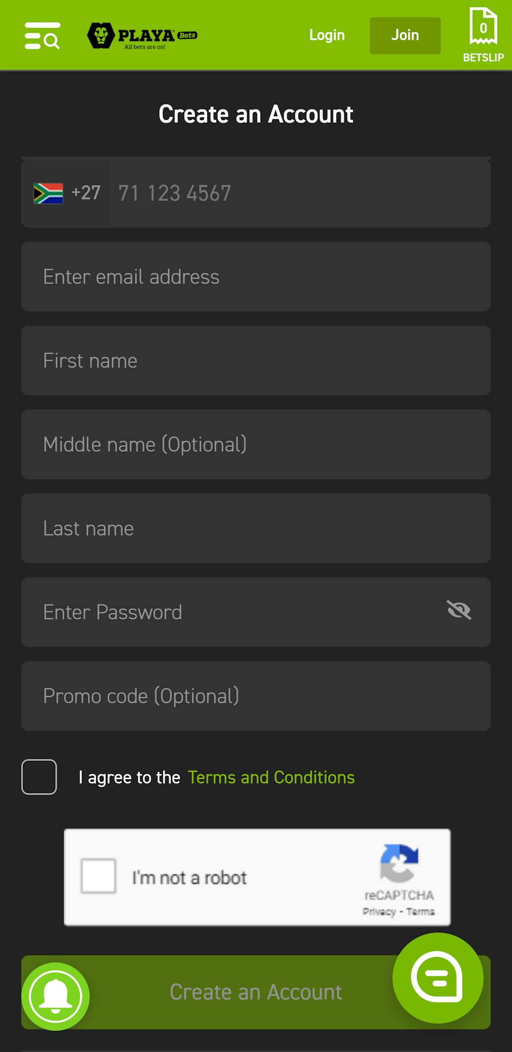 playabets registration form