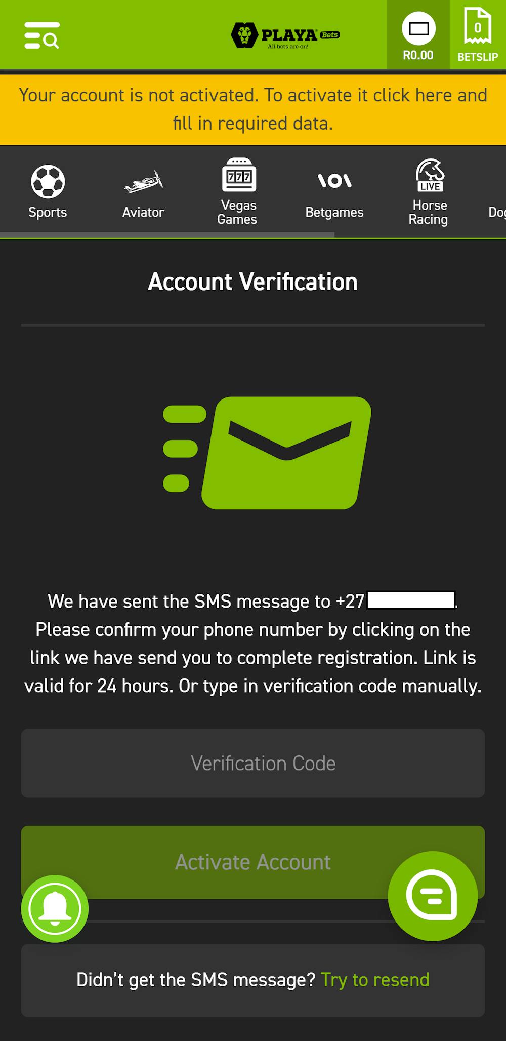 playabets sms verification