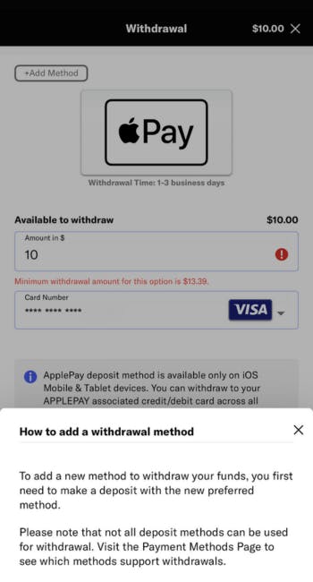 BetMGM Apple Pay withdrawal process 