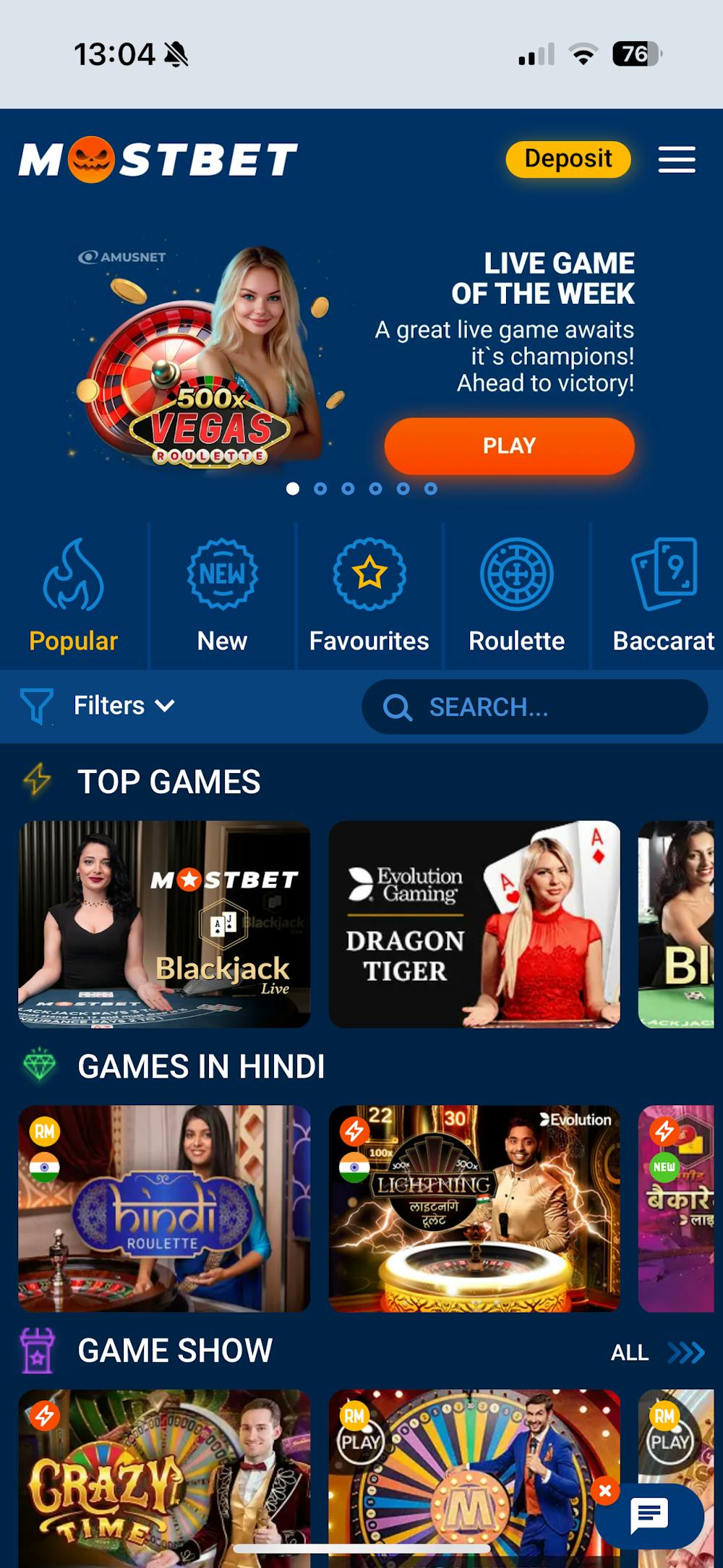 Mostbet India Live Casino