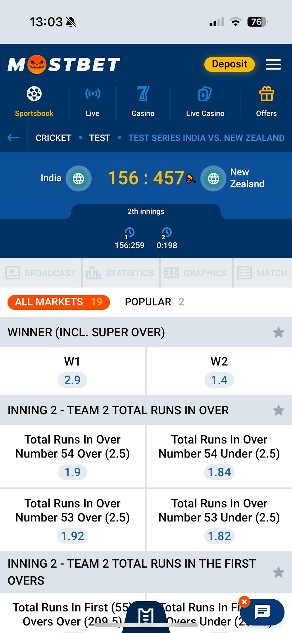 Mostbet India Cricket Match