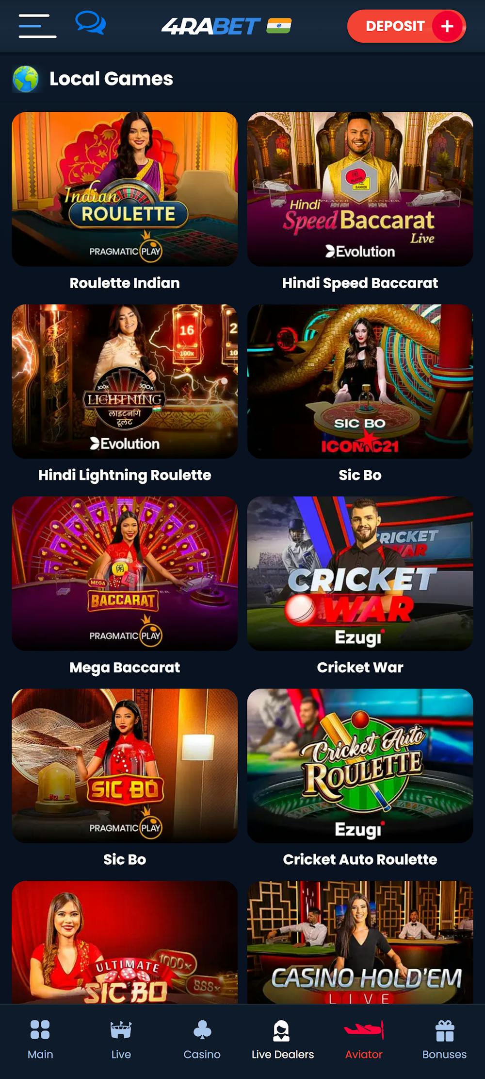 4raBet Indian Live Casino