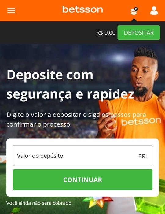 Betsson Brasil - Como fazer um depósito - passo 1