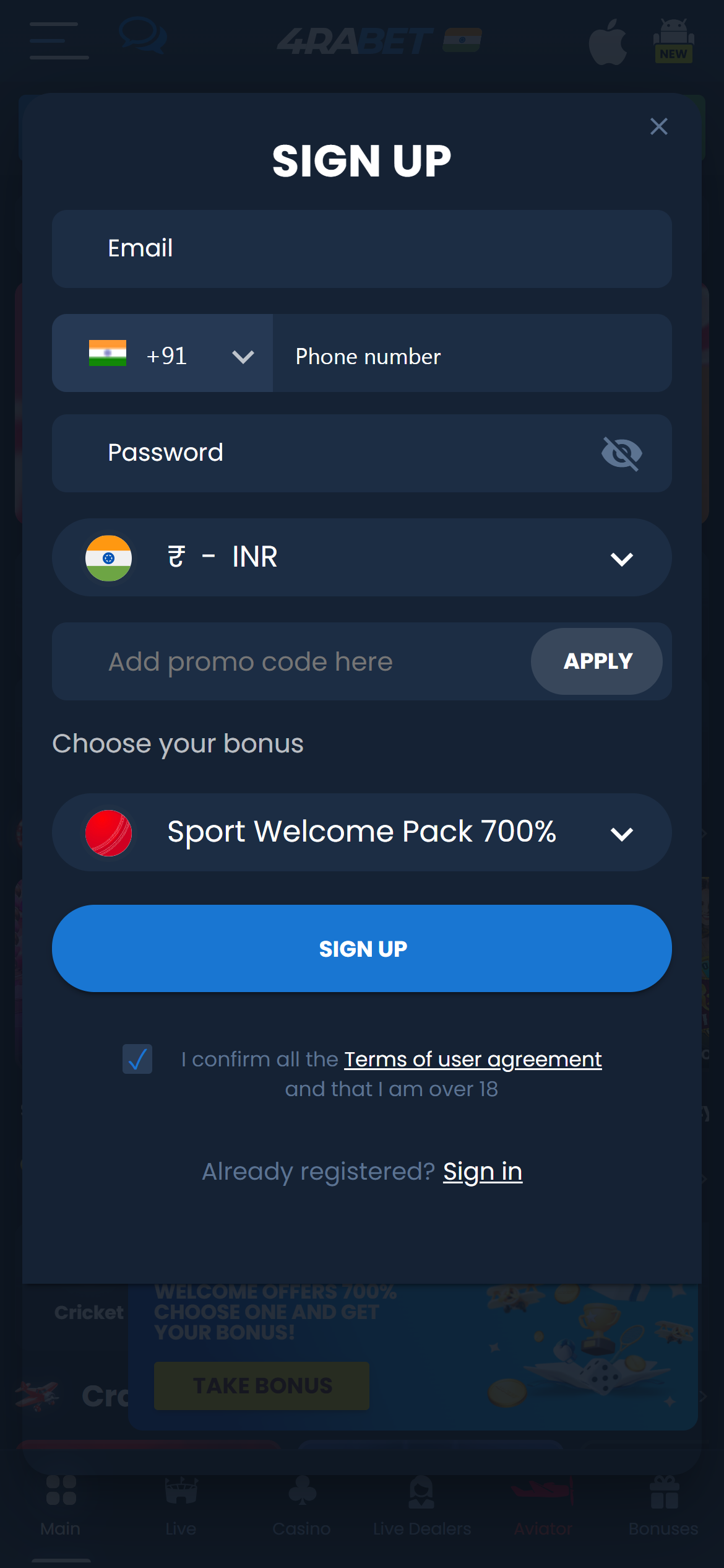 4raBet Registration 2