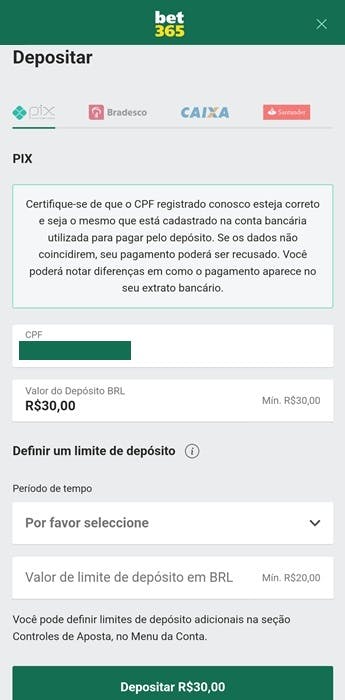 bet365 Brasil - Como fazer um depósito - passo 2