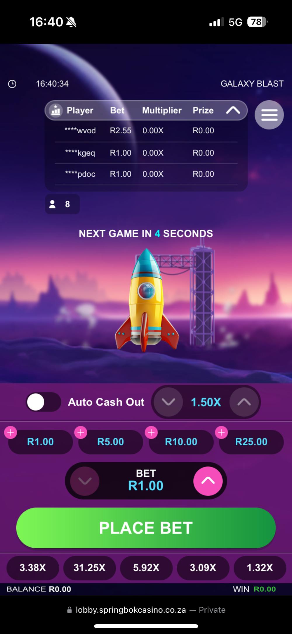 Springbok Casino Galaxy Blast