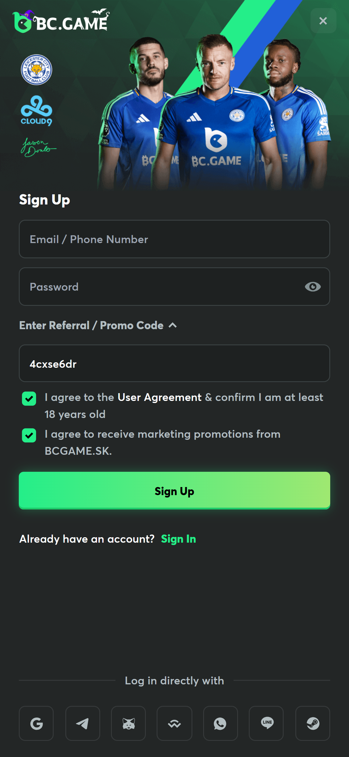 BC.Game registration 2 India