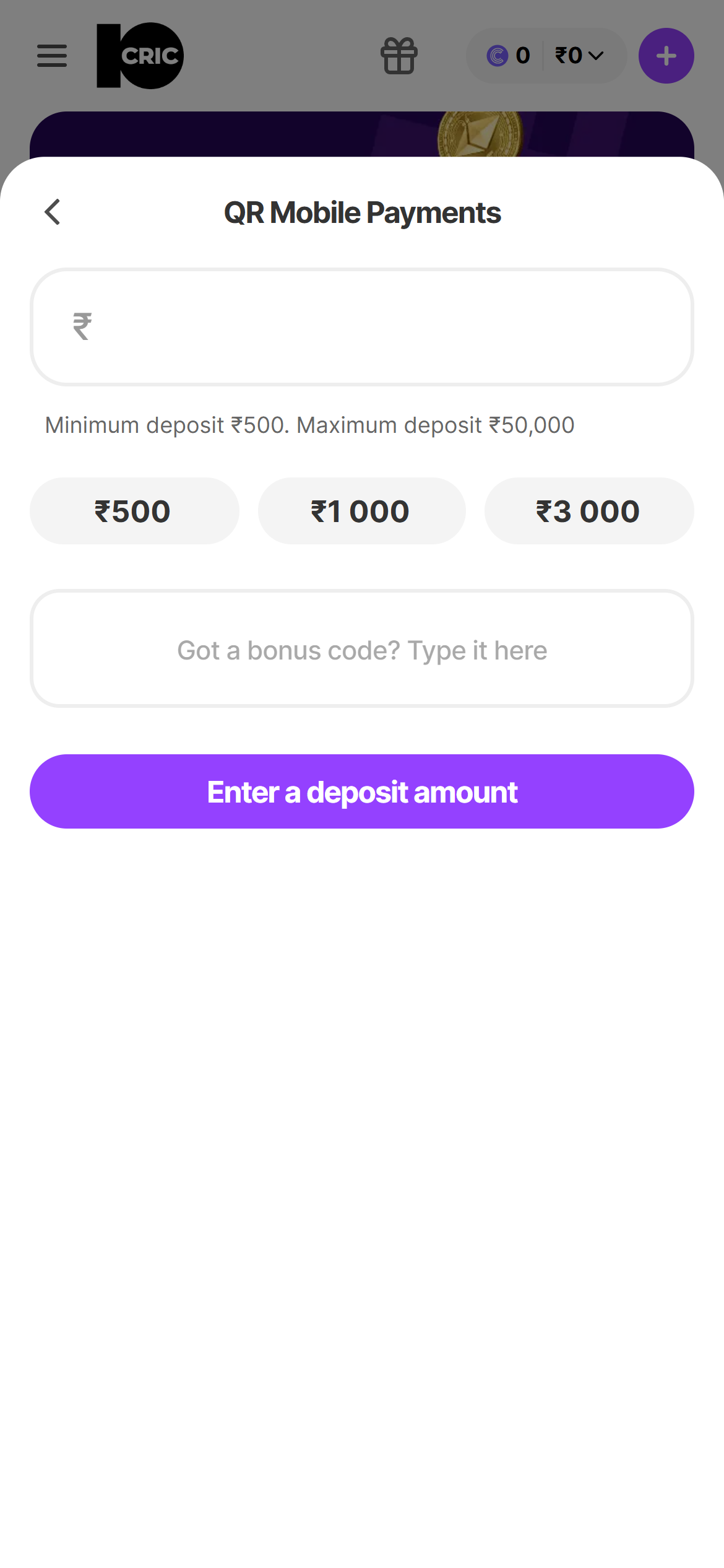 10CRIC Deposit Bonus Code India