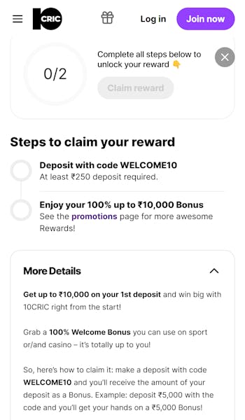 10CRIC bonus terms