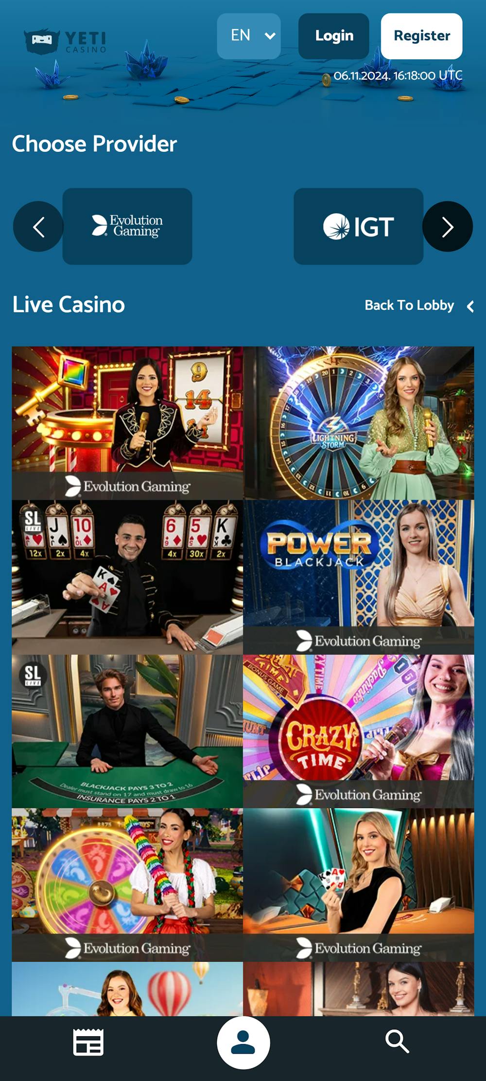 Yeti Casino Live Casino