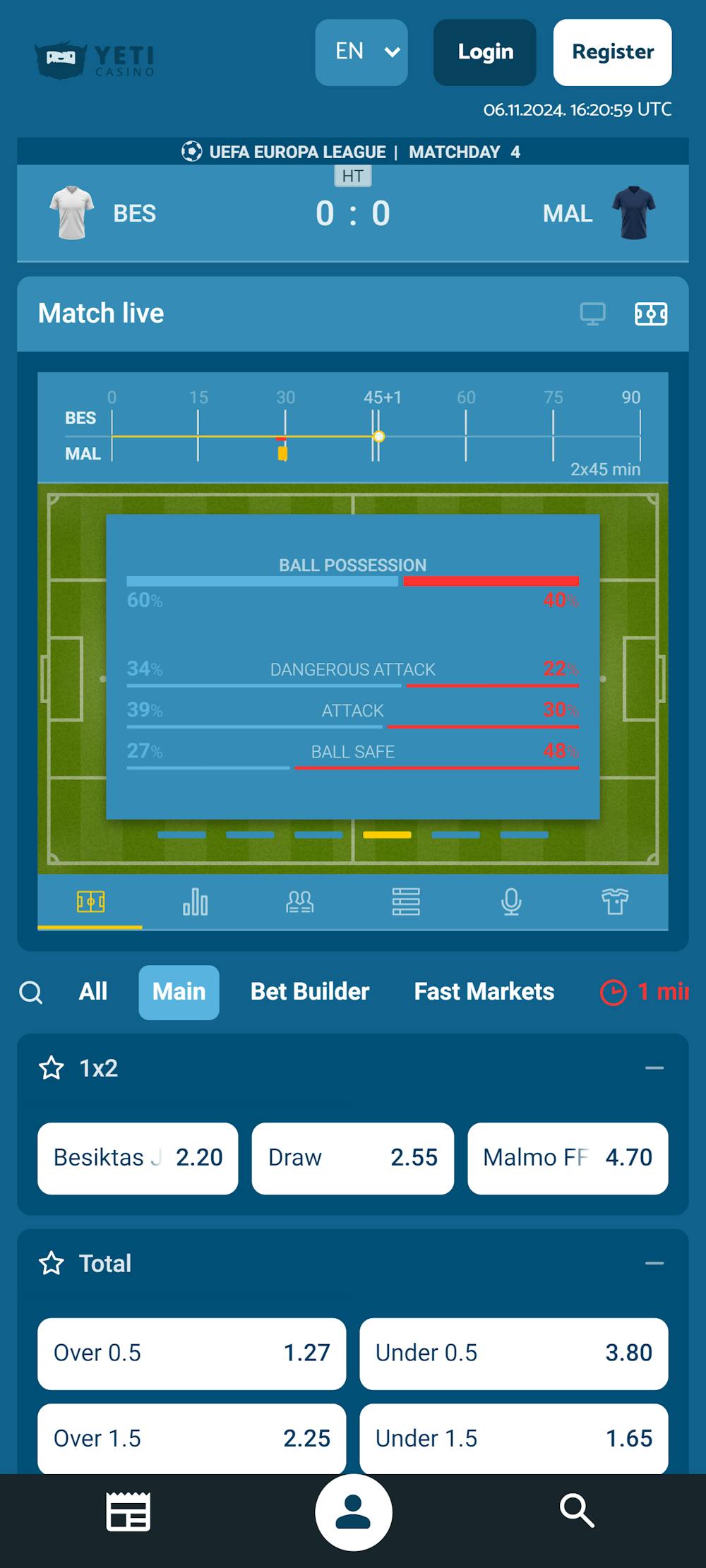 Yeti Casino Live Betting