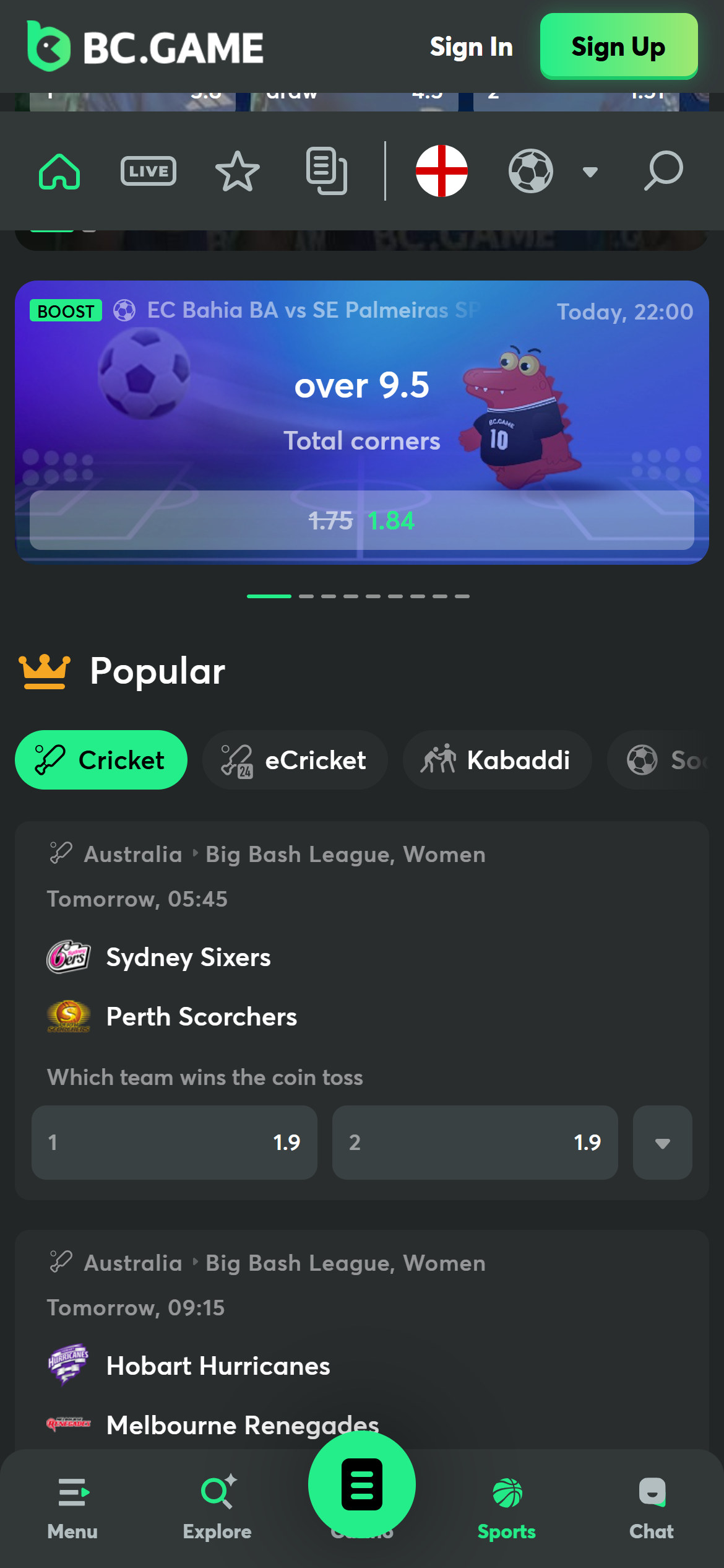 BC Game India betting site