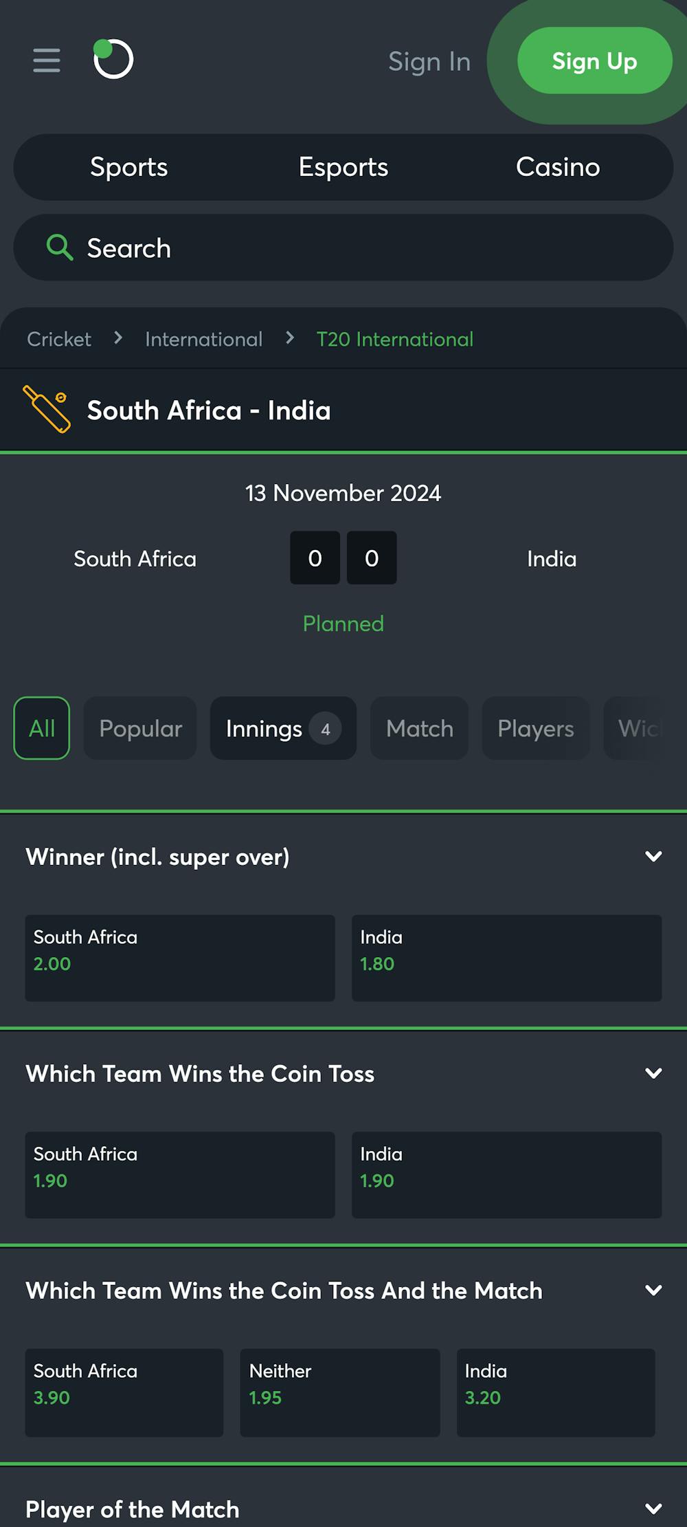 Sportsbet.io India Cricket