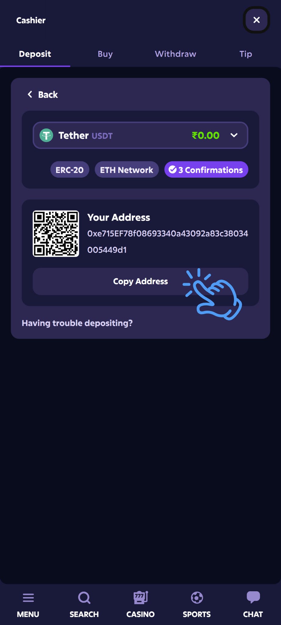 Roobet Crypto Deposit Step 3