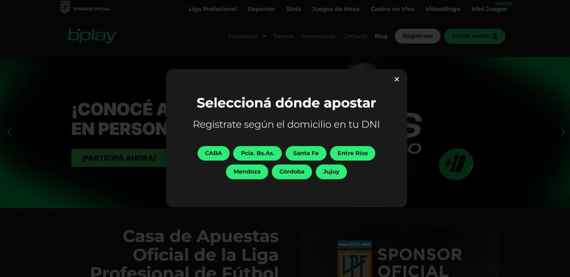 Bplay Argentina - selecciona tu lugar de residencia