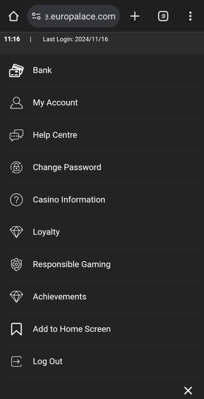 my account preview at euro palace 