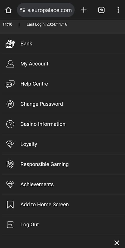 my account preview at euro palace