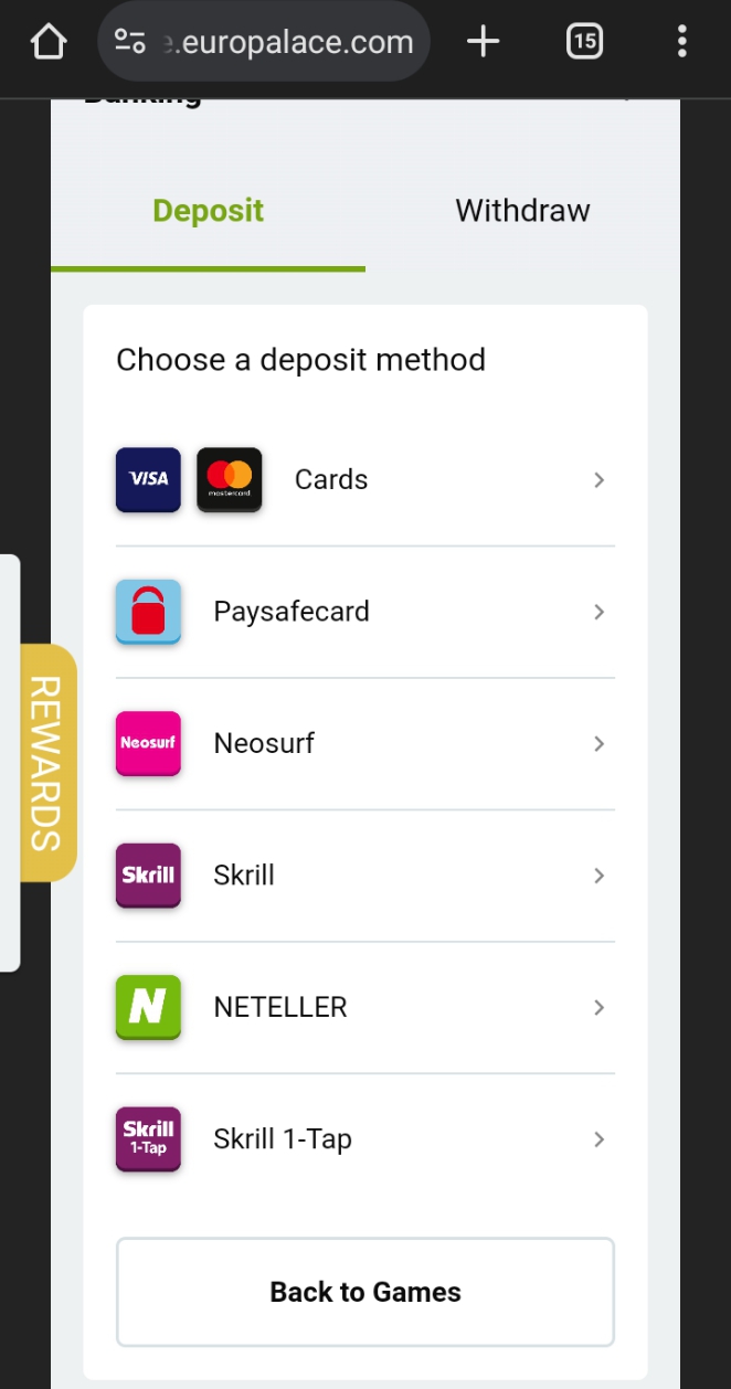 euro palace NZ payment methods