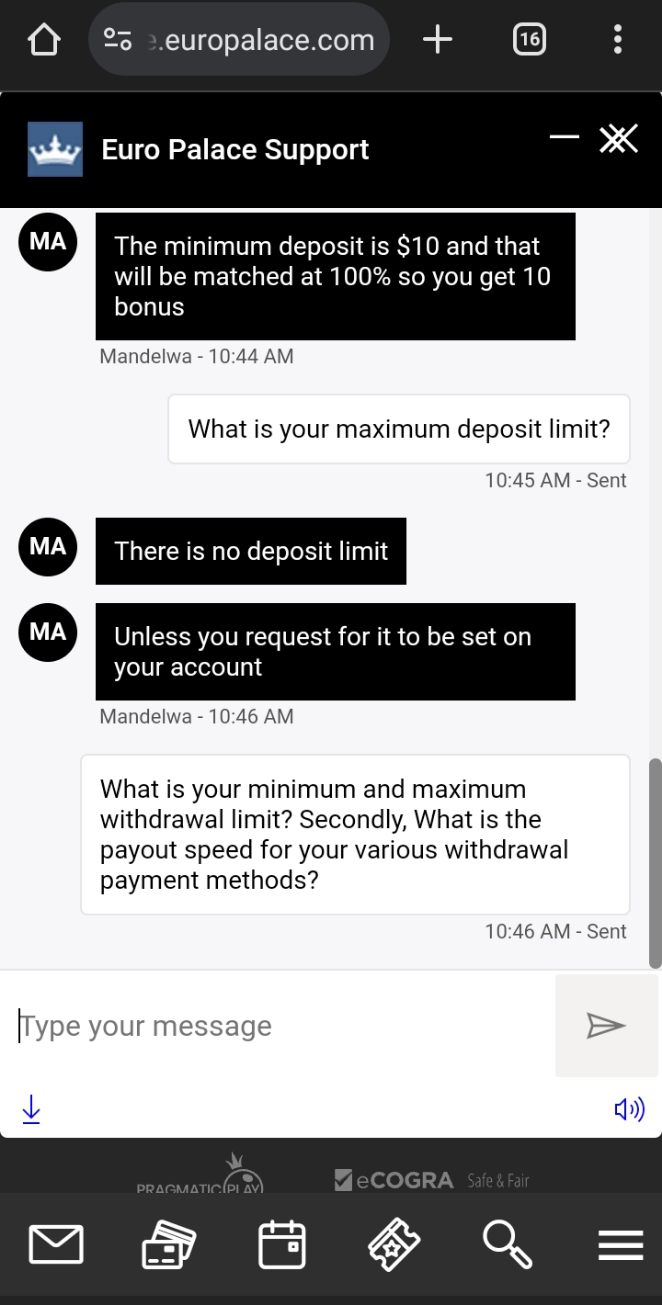 euro palace customer service quality check