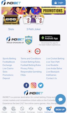 Indibet mobile footer