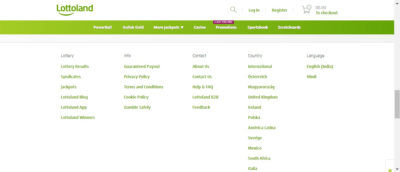 Lottoland India footer