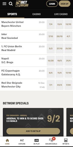 BetMGM sports betting page