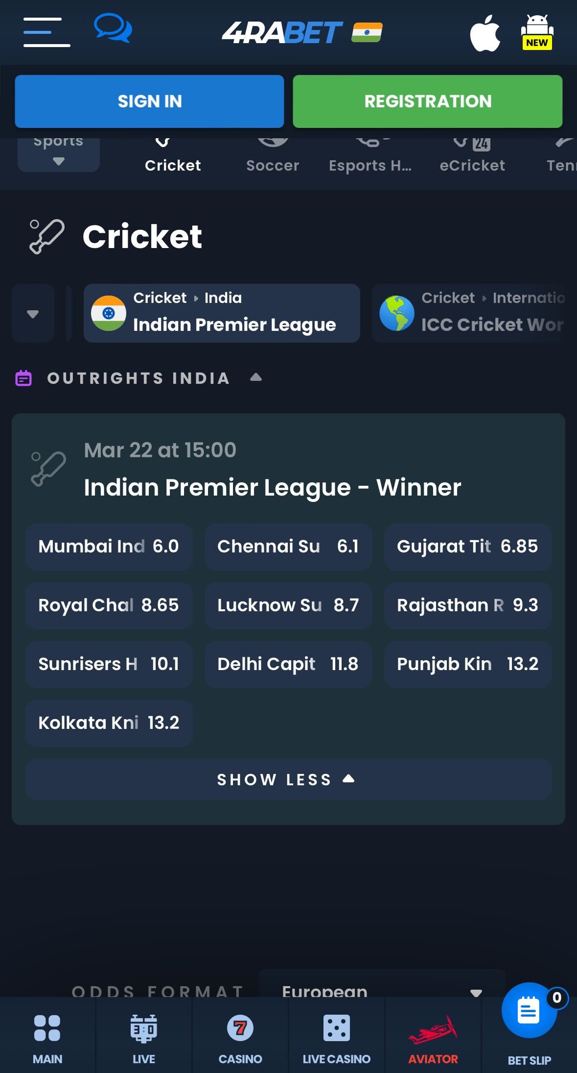 4Rabet IPL betting app