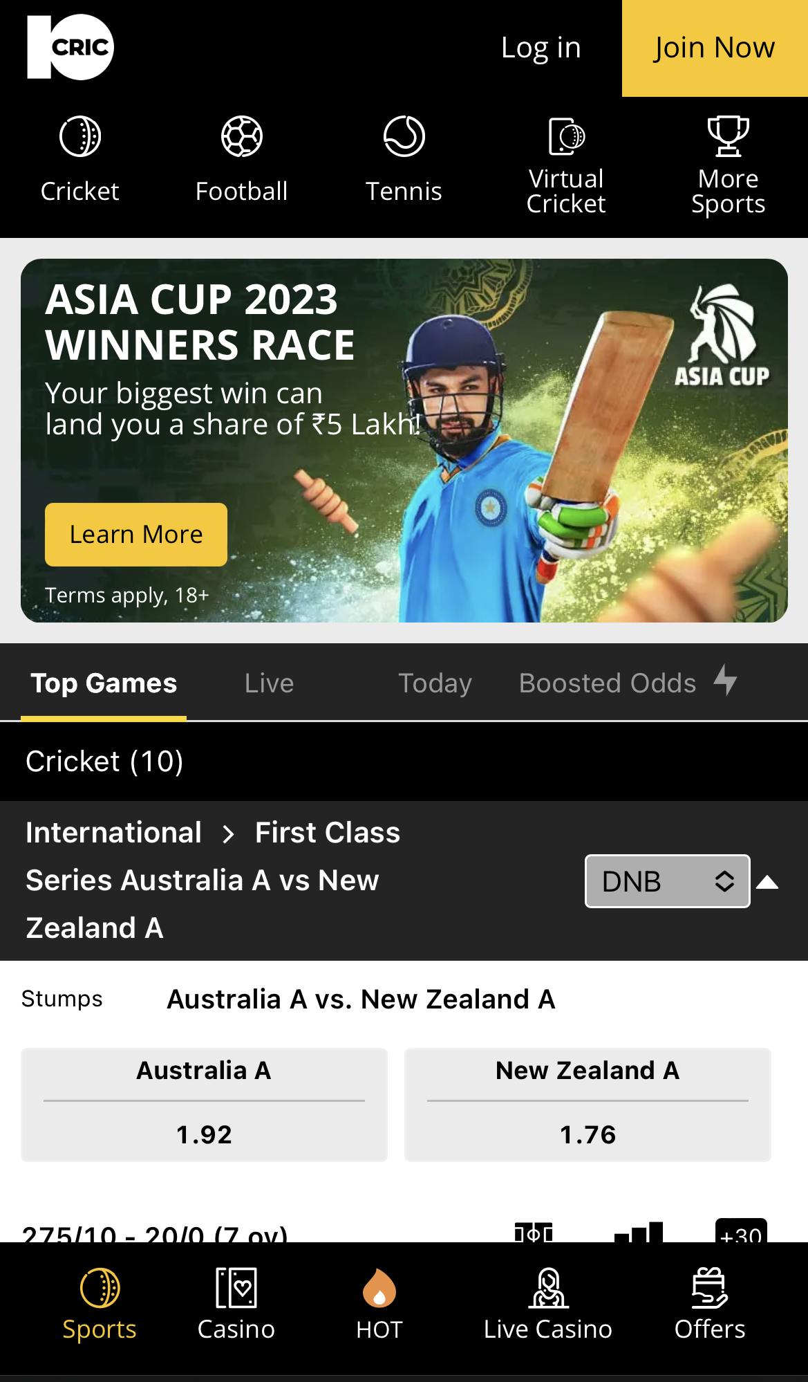 10Cric app cricket betting