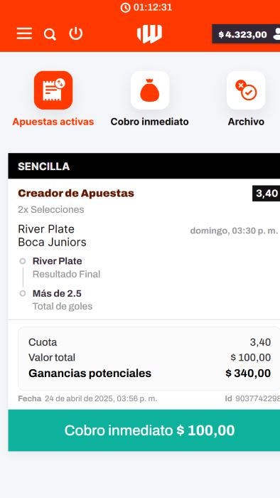 Betwarrior Argentina Cobro inmediato + crear apuesta