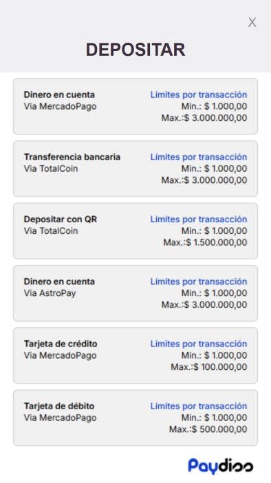 Betwarrior Argentina Depósito 3