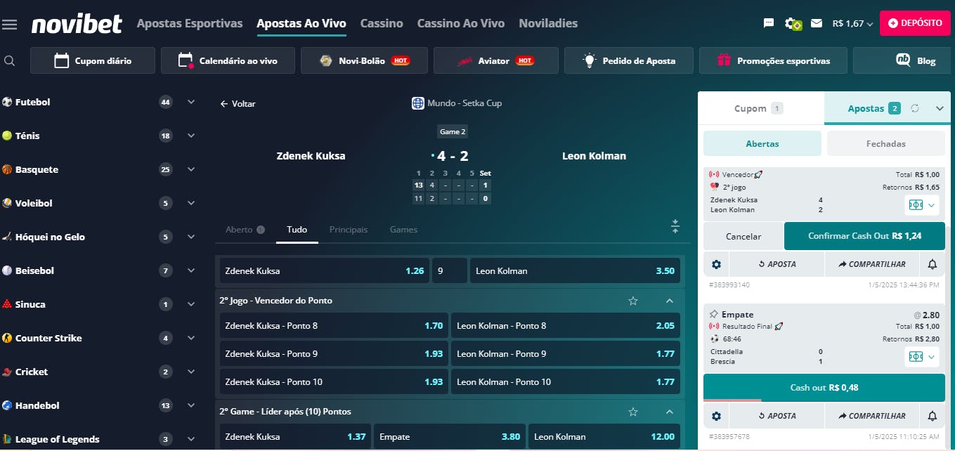 Novibet Brasil cash out