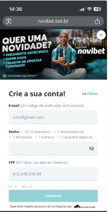 Novibet Brasil cadastro 2