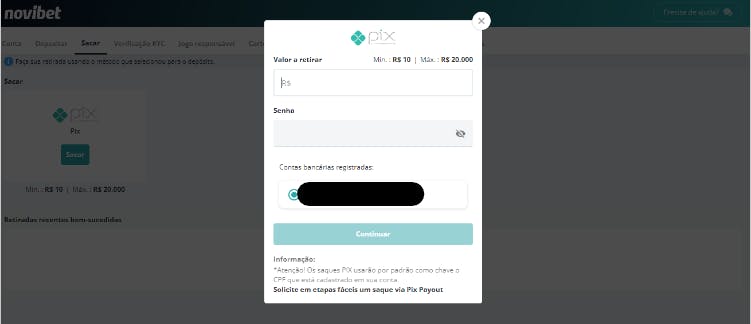 Novibet Brasil saque 2
