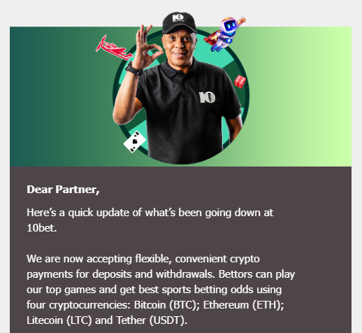 10bet crypto email announcement