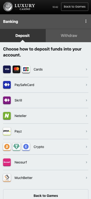 luxury casino payment methods nz