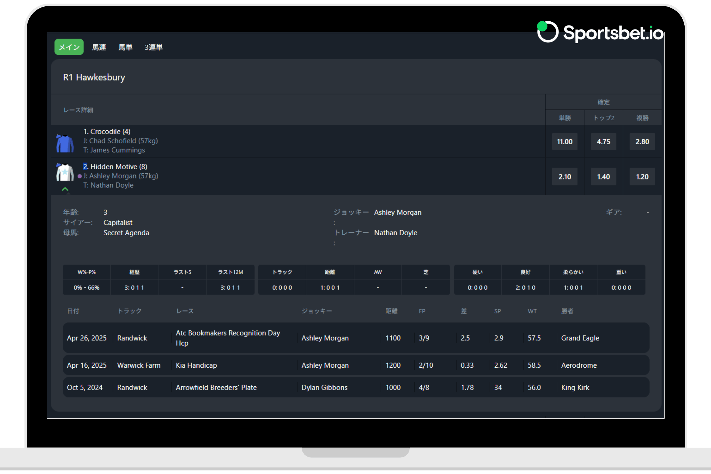 Sportsbet.io 競馬画面