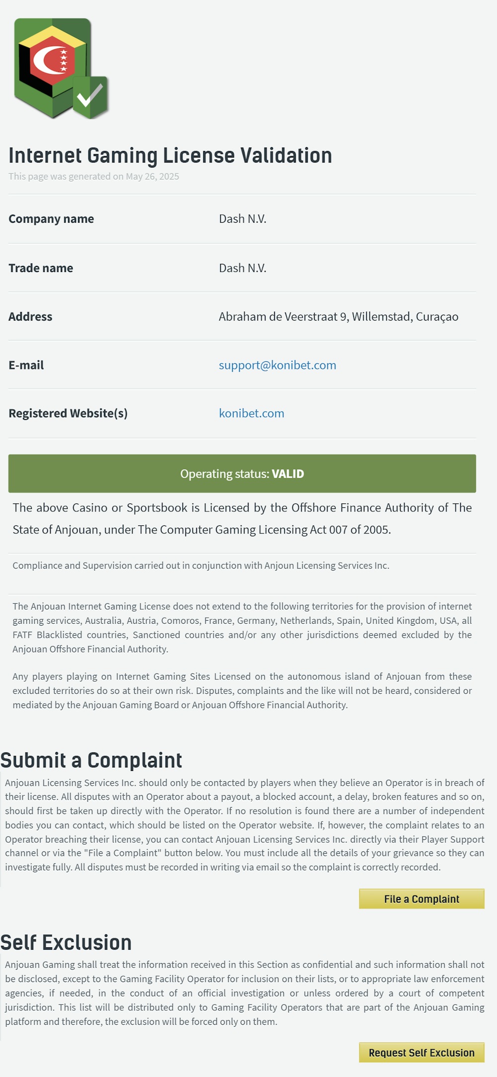 コニベット アンジュアンライセンス