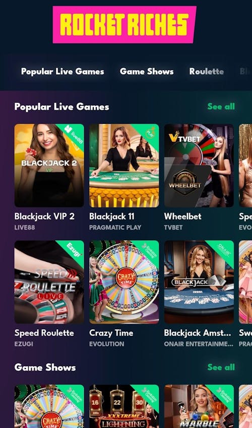rocket riches live casino preview