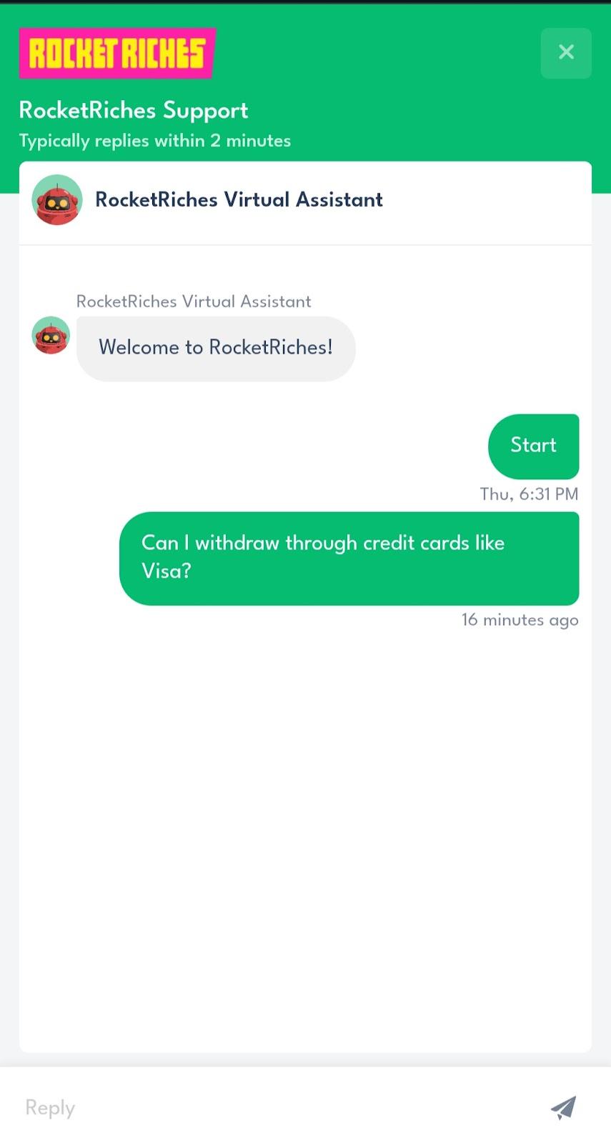 testing rocket riches live customer support